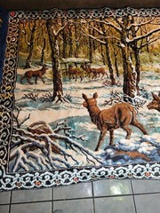 DEERS IN WOODS FRINGED TAPESTRY THROW BLANKET 54X37