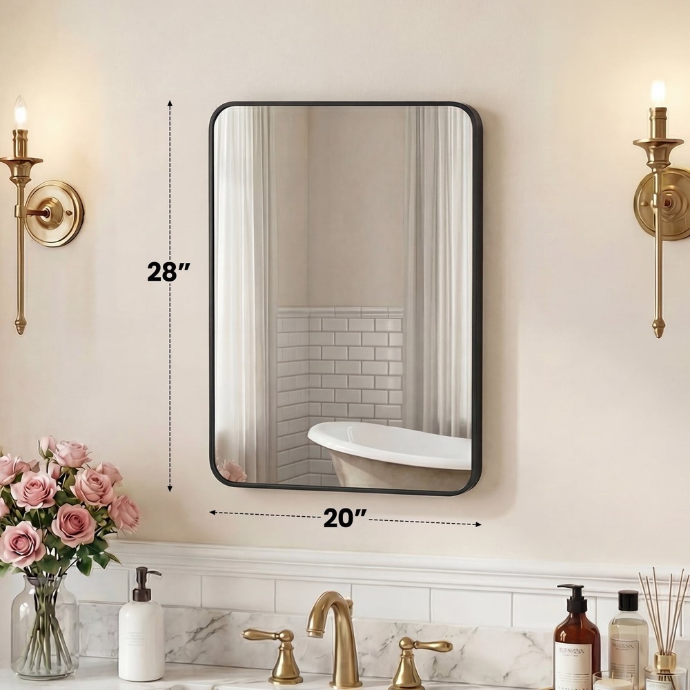 5 Size Choice Rectangular Bathroom Mirror w/Round Corner&Metal Frame,Wall Mirror