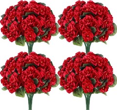 6 Pack Red Artificial Geraniums Flowers for Outdoors UV Resistant Faux Flowers f