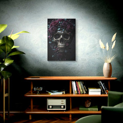 Gothic Skull Dark Roses Floral Fantasy Canvas Print Wall Art
