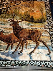 DEERS IN WOODS FRINGED TAPESTRY THROW BLANKET 54X37