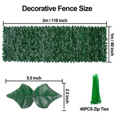 3x1M Artificial Ivy Leaf Faux Plants Hedge Privacy Fence Screen Wall Cover Decor