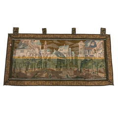 Vintage Belgium Town Square Traditional Wall Hanging Pictorial Tapestry