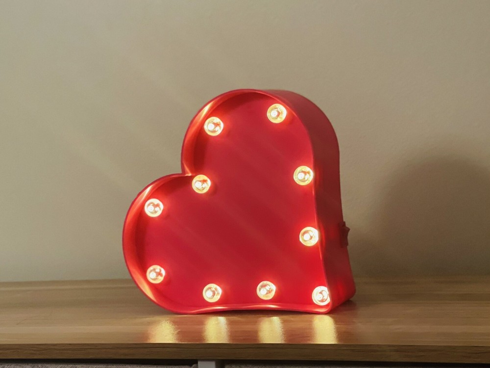Pink Marquee 3D Light Heart Love Sign, Decorative Light Battery Operated 8×8″