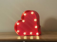 Pink Marquee 3D Light Heart Love Sign, Decorative Light Battery Operated 8×8″
