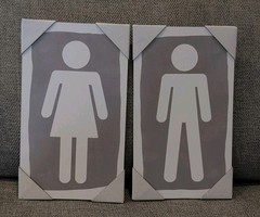 (2) Bathroom Wooden Signs Women Men 10″ x 6″ Gray White Hobby Lobby Brand New