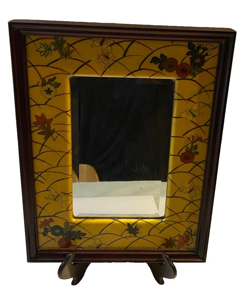 Vintage Metropolitan Museum of Art Mirror In Floral Lacquered Japanese Frame