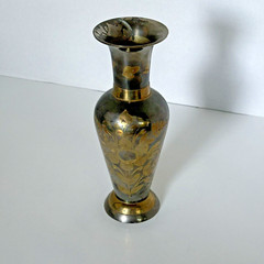 Two Toned Brass Vase- Made In India- Natural Patina- 7.75″ Tall