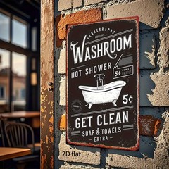 Vintage Bathroom Metal Sign Washroom Shower 20x30cm Rustic Iron