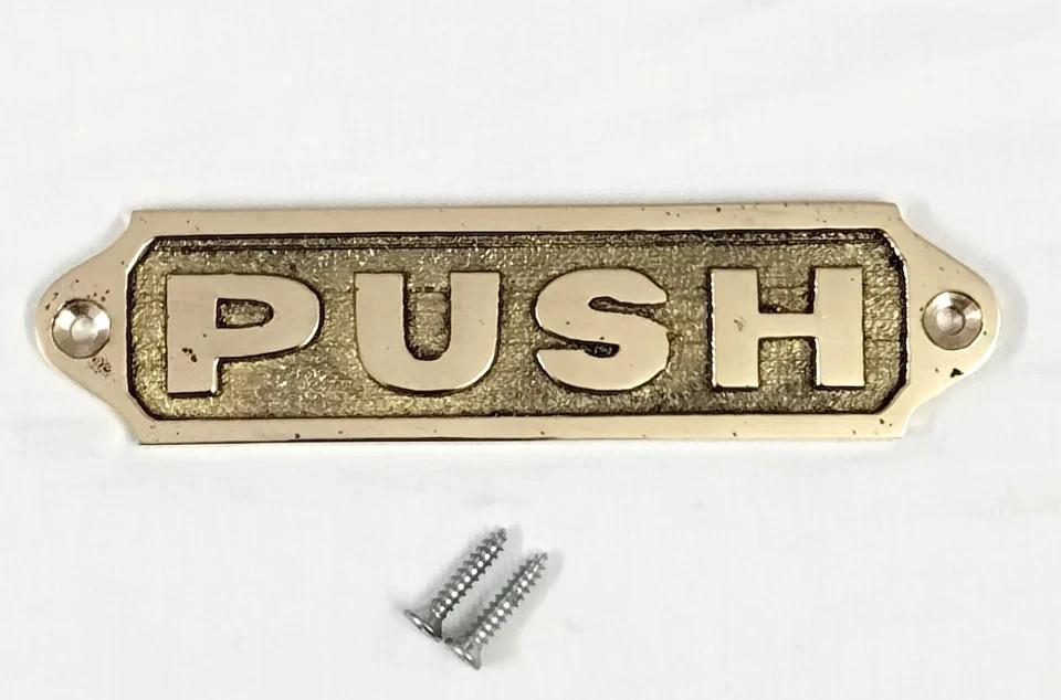 Solid Brass PUSH Door Sign Plaque 13cm x 3.5cm | Vintage Style Screw Mount