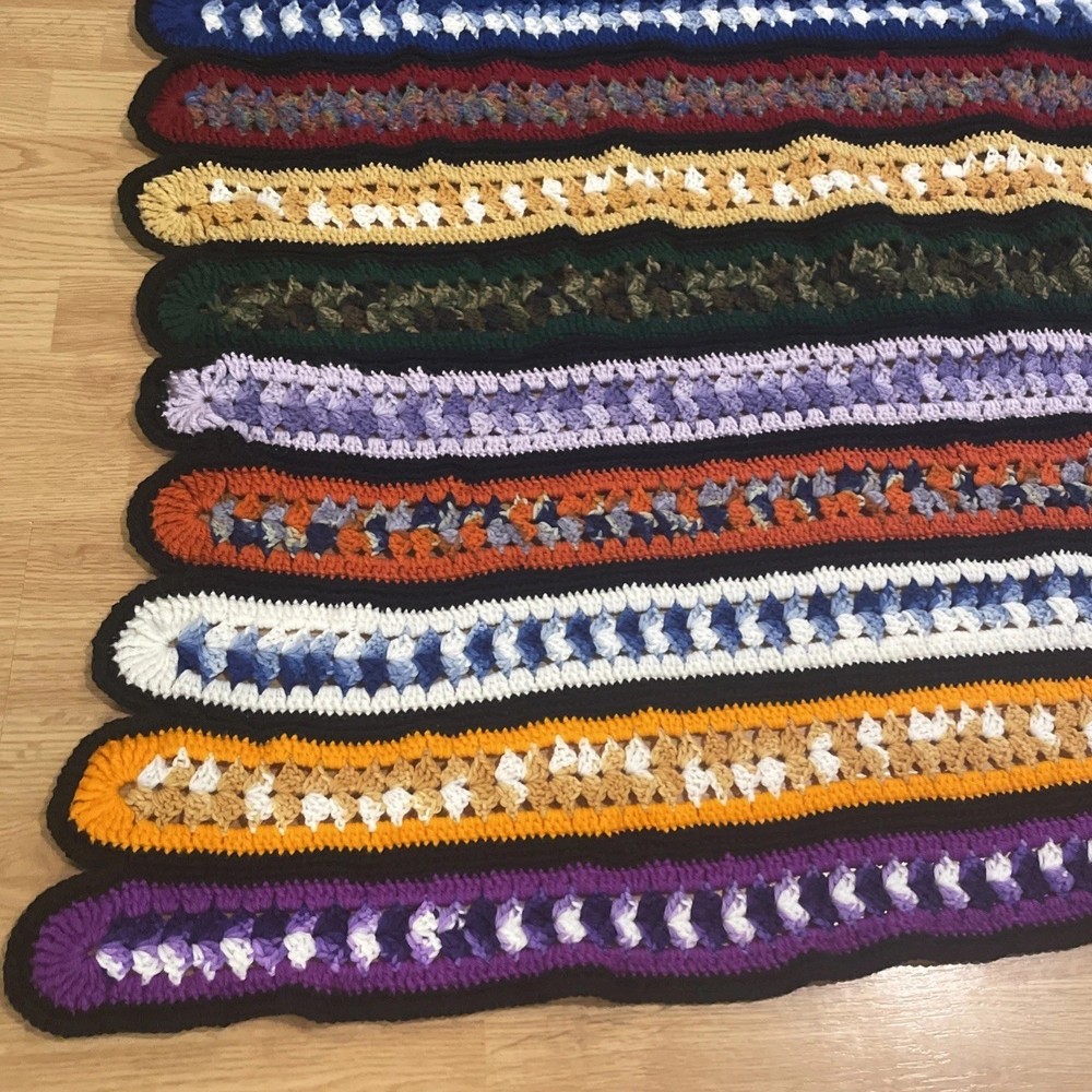 Vintage Crochet Afghan Throw Granny Blanket Multi Striped Handmade 70s Roseanne