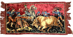 SPANISH THEME MATADOR Tapestry Wall Art Bull Fight Rug Velvet Fringe 40×22” VTG