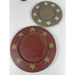 Primitive Rustic Star Decorative Plate Set Red Green Distressed Farmhouse 2pc