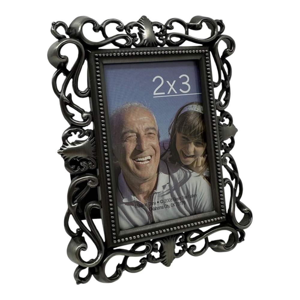 Green Tree Gallery Pewter Style Ornate Scroll Frame 2×3 Photo Vintage 2008