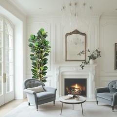 7Ft Artificial Fiddle Leaf Fig Tree with White Pot, Fake Ficus Lyrata Tree Decor