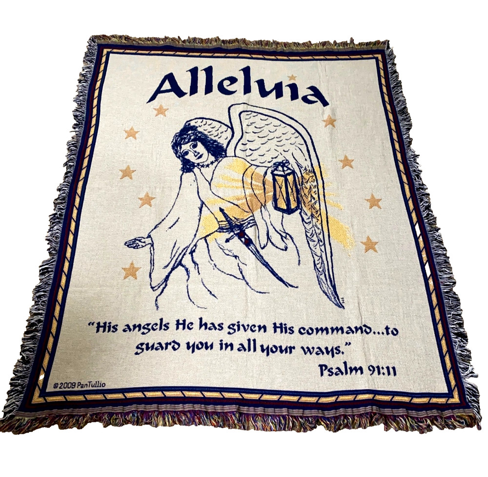Cross Canvas Tapestry Alleluia Throw Blanket Angel Psalm 2009 PanTullio 48 X 62