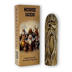 Wooden Odin Figurine Hand Carved Norse Viking God Altar Decor Birthday Gift 15cm