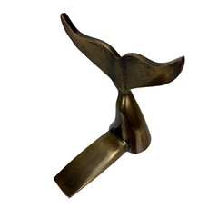 Whale Tail Door Stop Brass Finish Cast Aluminum Nautical 7 in Decorative