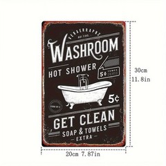 Vintage Bathroom Metal Sign Washroom Shower 20x30cm Rustic Iron