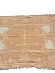 Vintage 1990 Tapestry Throw Cottagecore Peach Cream Houses Hearts Granny Mom