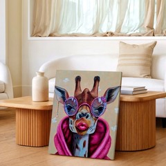 Canvas Funny Giraffe Portrait Pink Glasses Lips Fashion Room Elegant Boho Print