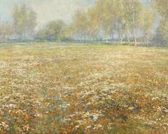 Vintage Wildflower Field Oil Painting on Canvas Antique Nature Landscape Artwork