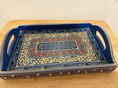 Rectangular Wood Decorative Ottoman Tray with Handles