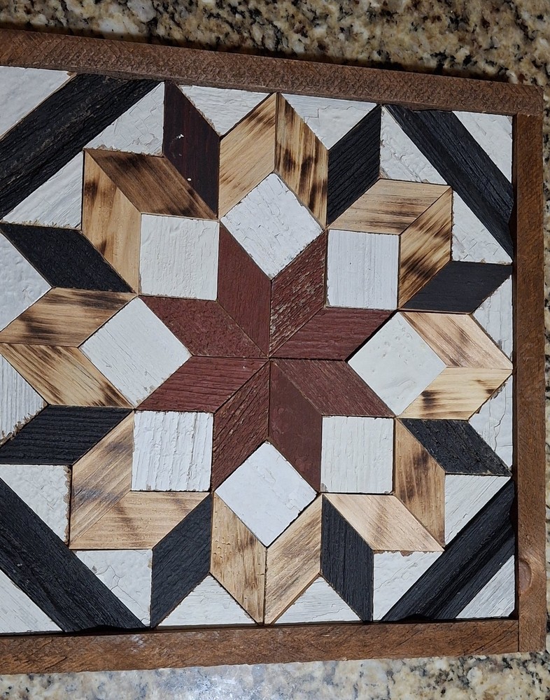 Handmade Amish Barn Quilt 11×11 Reclaimed Wood Wall Art – Choice of 2 Designs