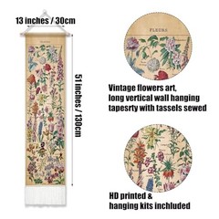 Vintage Flower Tapestry 51×13 Inch,Long Vertical Wall 51″L x 13″W Fleur 1