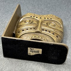 Old Pier 1 Imports Tiki Mask Metal Bookend Heavy Tribal Aztec SINGLE Gold
