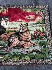 D.F.C. RON Lion Family Woven Cotton Tapestry, Multicolor Fringe, Horizontal