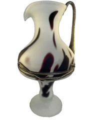 Vintage Black on White Frosted Glass Pitcher with Metal Accents/Handle -Romblast