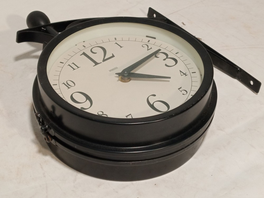 Springfield wall clock & thermometer set black metal with bracket as shown