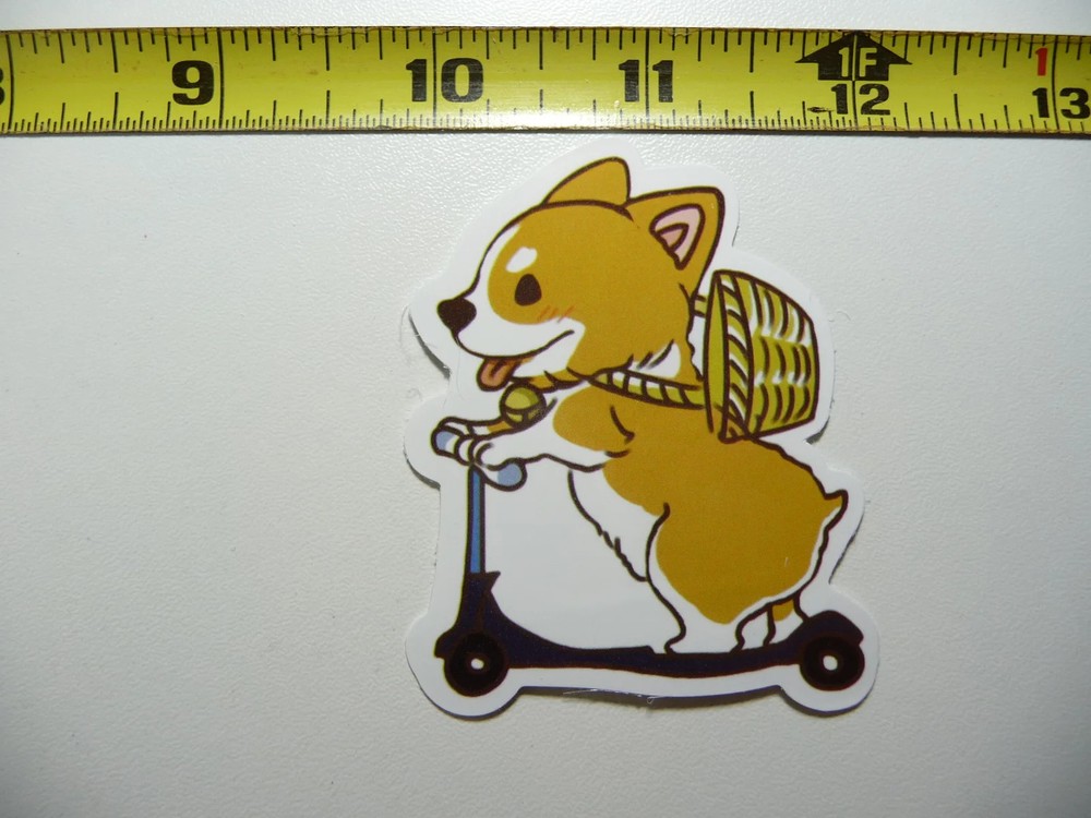 CORGI ON SCOOTER SMALL STICKER DECAL DOG PET BEST FRIEND FUNNY LAPTOP