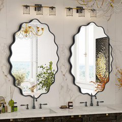Dorlicecass Oval Wavy Mirror – Irregular Wall Mirror 22″x30″ Black Asymmetrical