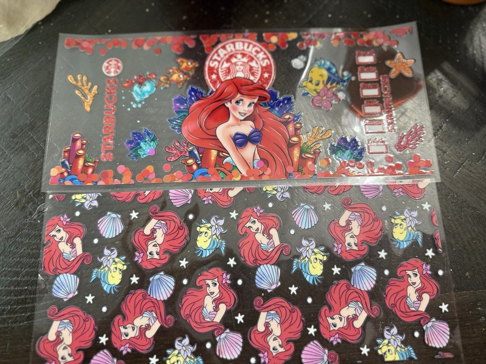 Ariel mermaid Starbucks UV DTF sticker ( Set Of 2)