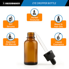 Sandbaggy 1oz Amber Glass Dropper Bottles – BPA Free, UV Protected