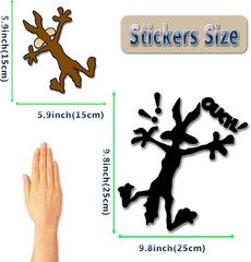 2 Pcs 9.8″ 5.9″ Reflective Dent Fix Car Decal, Cartoon Coyote Splat Hitting Wall