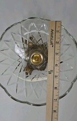 Vtg Mid Century Round Diamond Cut Glass Ornate Brass Pedestal 7” Bowl