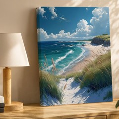 Coastal Beach Canvas Wall Art Ocean Waves Seagulls Summer Landscape Print Home