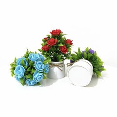 7.5 inch Artificial Rose Arrangement in Rustic White Pot with Twine for accent