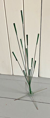 Vtg Rare Green Metal Cattails Grass Flower Frog MCM Kinetic Art Sculpture 37″H