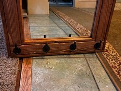 Herringbone Reclaimed Wood custom built mirror with 4 coat hooks: NEW IN BOX!
