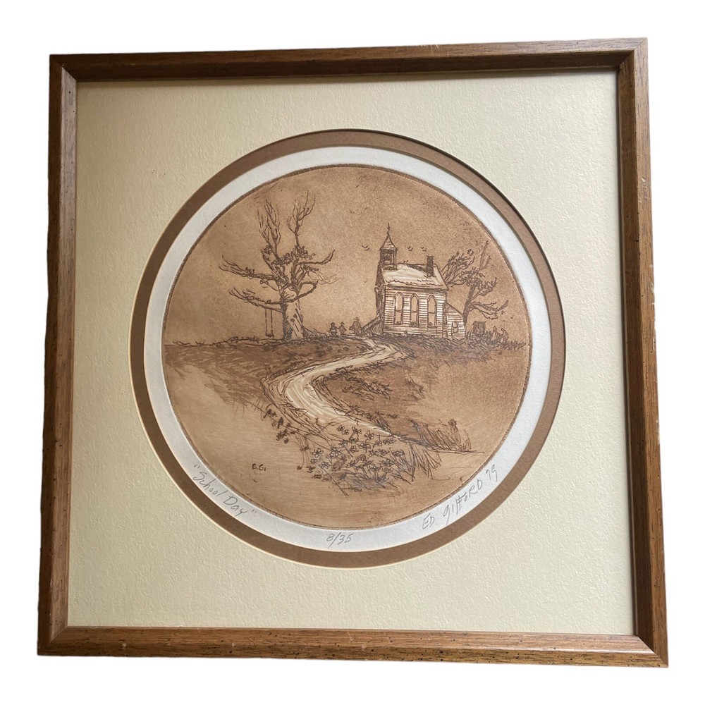 Vtg Ed Gilford School Days Amish Framed Print 14 x14”