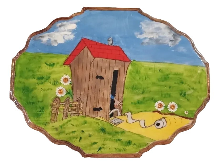 Bathroom Sign Funny Potty Humor Outhouse Wall Plaque Hand Painted Cabin Decor