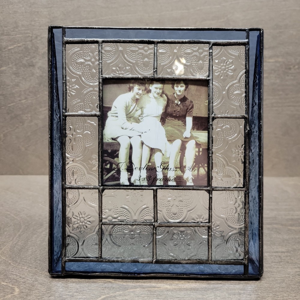 J. Devlin Stained Glass Leaded Frame For 3×3″ Square Photo Blue Free Standing