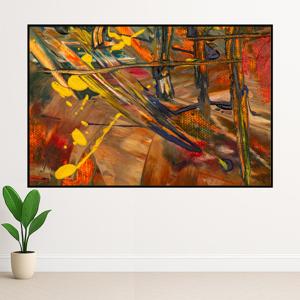 Expressive Abstract Painting Yellow Earthy Tones Modern Color Splash Art-A164
