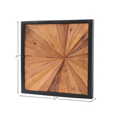 Rustic Teak Wood Wall Art – 17″x17″ Geometric Starburst Panel, Handcrafted Decor