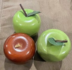 Set Of 3 Wooden Apples (2 Green, 1 Red) 2.5 Inches Tall *Some Imperfections (A)