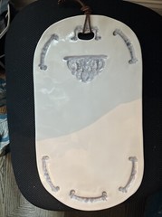 NEW Anthropologie Ceramic Ivory & Gray Oval Tray Decorative Hang Food 17″x9″.25